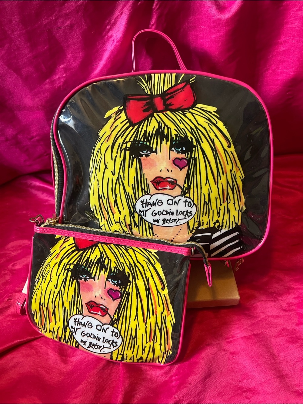 Betsey Johnson Vintage Betseyville Large cosmetic case and zipper pouch